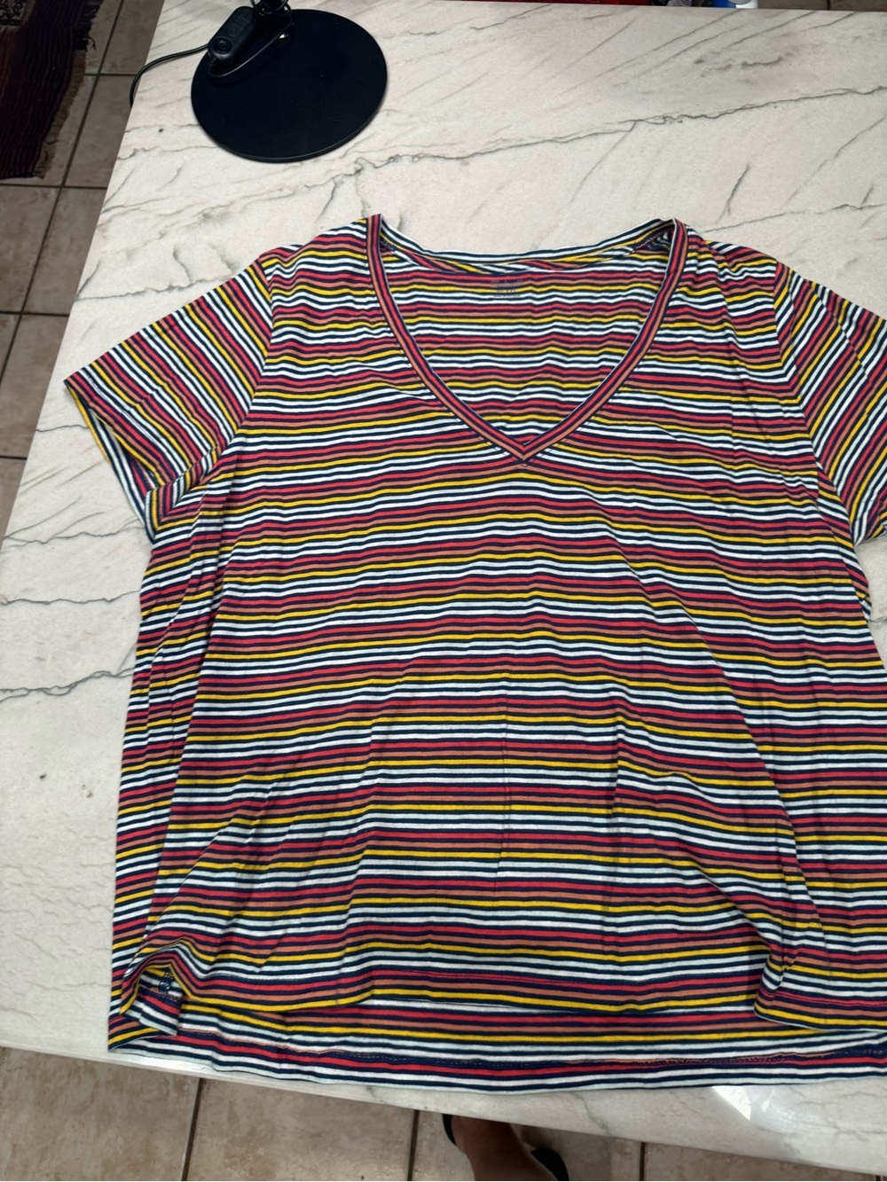 Madewell XXL Multi Striped V-Neck T-Shirt 100% Cotton Do Well Relaxed Fit